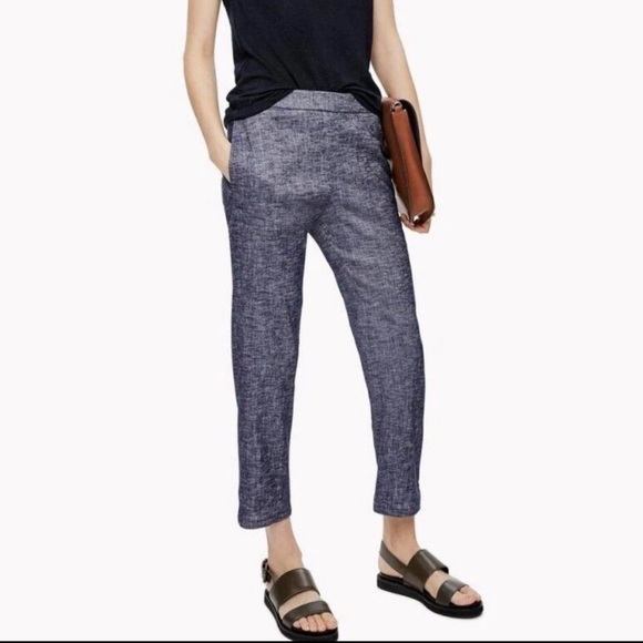 Pants - NWT $285 Theory Thorina Tierra Wash Linen Blend Cropped Pants in Deep Denim